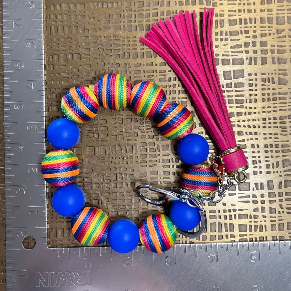 Colorful Beaded Bracelet Wristlet with Pink Tassel - Picture 5 of 6